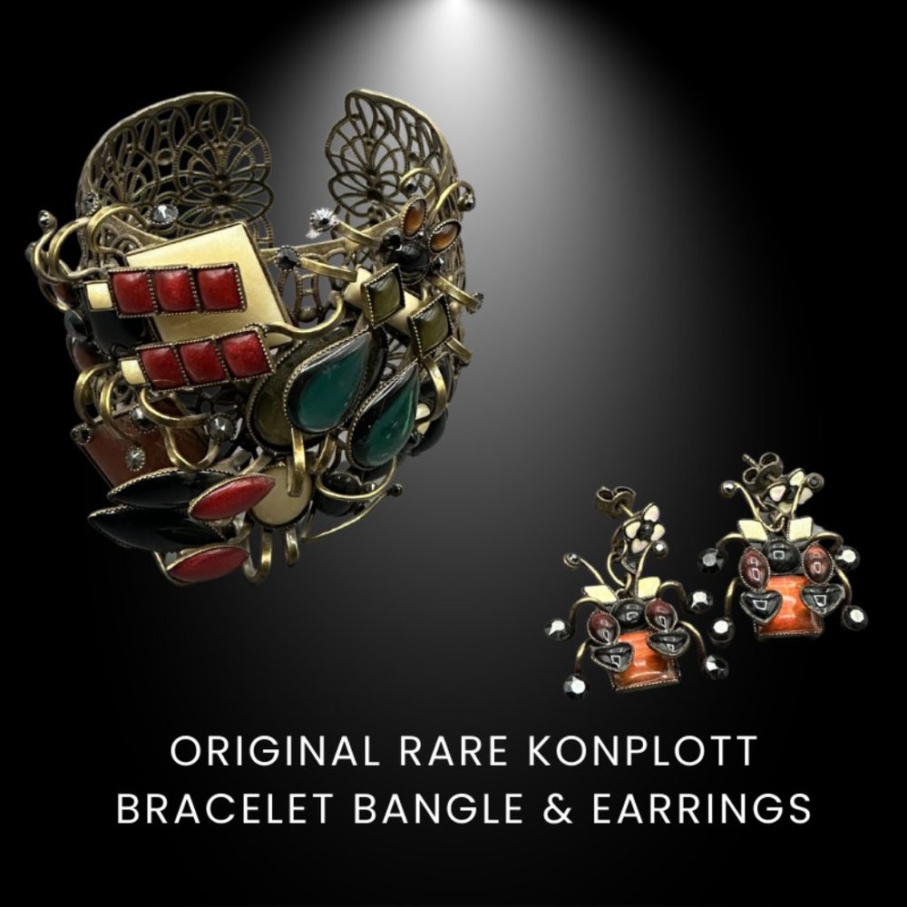 Konplott German hand-made RARE Brass Bracelet Bangle and Earrings with Ladybugs